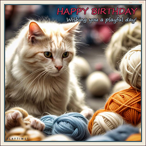 A "Birthday" e-Card - with Fine Art Image of KITTY's PLAYTIME
